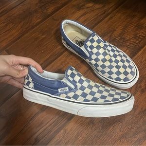 Blue and White Checkered Slip on Vans